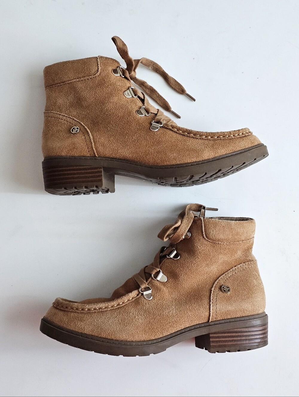 Gianni Bernini Bertey Suede Leather Moc Toe Lace Up Ankle Boots Tan Size 6M